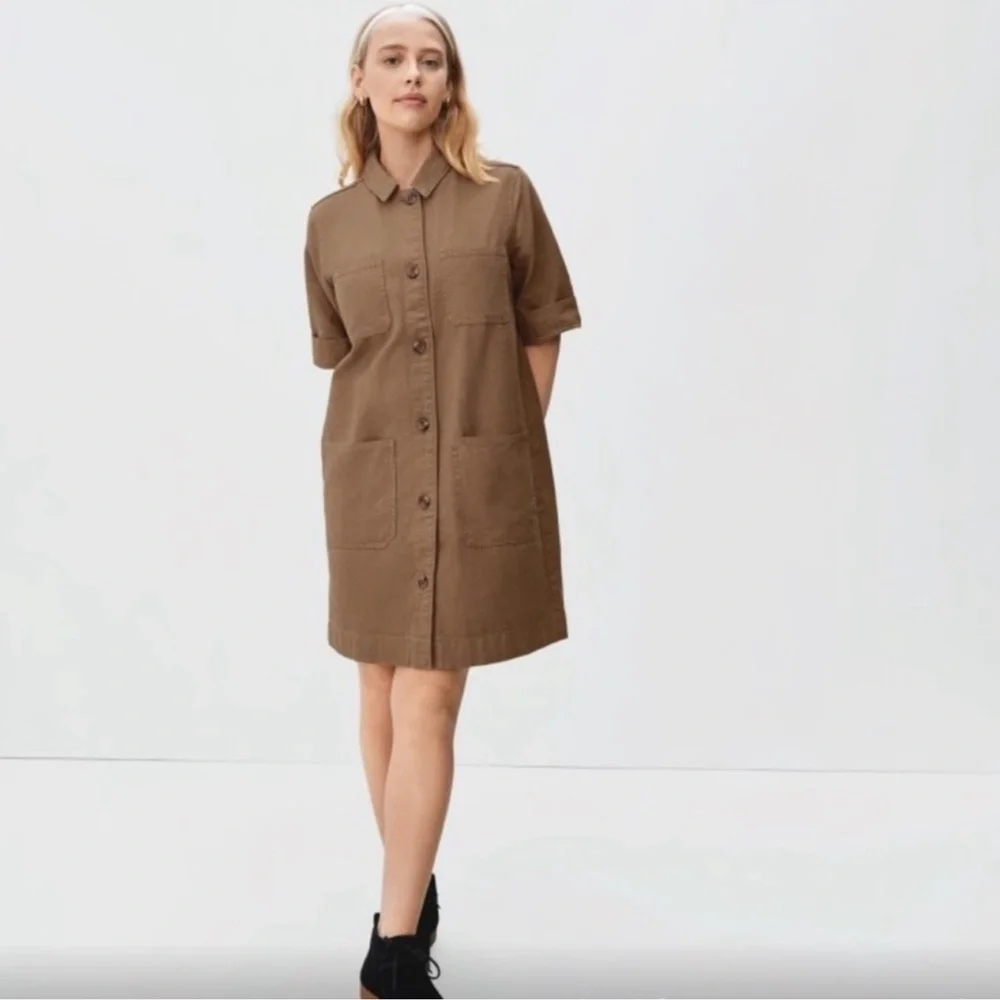 Everlane Shirt Dress Canvas Cargo Chore Patch Pocket Organic Cotton Ivory W's 14 - Picture 1 of 16